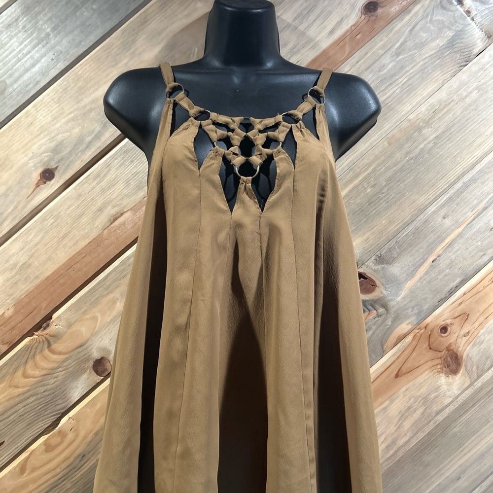 Free People Carmel Paneled Swing Knotted Ring Cutout Sexy Dress Camisole Top